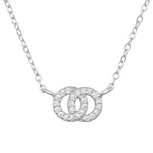 Sterling Silver Interlocking Circles Necklace – CZ Accents for Sparkling Modern